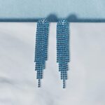 Mlouye Silver Tone Peacock Blue Rhinestone Earrings Dangling for Women Girls Long Chandelier Earrings Tassel Fringe Crystals Dangle Earring for Prom Party