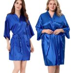 MORFORU Women Bride Bridesmaid Silky Satin Kimono Robe Solid Color Sleepwear for Wedding Party Getting Ready, Short (Royal Blue, Tag S/M)