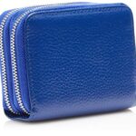 KALMORE Women’s Leather RFID Secured Spacious Cute Card Wallet Small Purse, Blue, Two Zippers