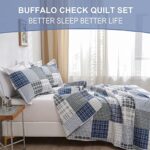 Hailea Plaid Quilt Queen Size Blue White Patchwork Bedding Lightweight Buffalo Checkered Bedspread Coverlet All Season Home Bedding Decor with 2 Pillowshams