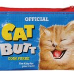 Blue Q Coin Purse, Cat Butt (funny field guide to cat butts). Made from 95% recycled material, the ultimate little zipper bag to corral money, ear buds, gift cards, stamps, vitamins, coins. 3″h x 4″w