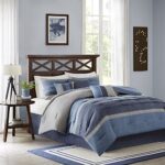 Madison Park Cozy Comforter Set Casual Modern Design – All Season Bedding, Matching Bed Skirt, Decorative Pillows, Collins, Suede Blue Grey King(104″x92″) 7 Piece