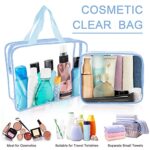 APREUTY Clear Makeup Bags, TSA Approved 6 Pcs Cosmetic Makeup Bags Set Clear PVC with Zipper Handle Portable Travel Luggage Pouch Airport Airline Vacation Organization (Haze Blue)