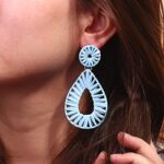 Boho Raffia Earrings Statement Teardrop Earrings Drop Dangle Bohemian Earrings for Women Cute Handmade Earring for Girls(Light Blue)