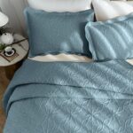 Auemtyn Quilt Set Queen Size Spa-Blue 3 Pieces, Soft Bed Quilt Lightweight Microfiber Bedspread, Reversible Bed Coverlet for All Season (1 Quilt,2 Shams)
