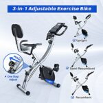 MGYM Folding Exercise Bike, Magnetic Resistance 3-in-1 Upright Recumbent Stationary Fitness Bikes 300lb Capacity with Back Support Arm Workout Band Extra Large Seat Cushion, Home Gym Cardio Training Equipment for Men Women