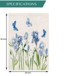 Qinqingo Blue Iris House Flag Double Sided 28″ x 40″ Flower Butterfly Decorative House Yard Flag Outdoor Spring Summer Floral Holiday Outside Decoration