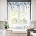 Curtain Valance for Windows Blue Eucalyptus Leaf Rod Pocket Valance Window Treatments 1 Panel Plant Leaves with Floral Short Curtains for Kitchen Windows Bathroom Bedroom 54 x 18 inch