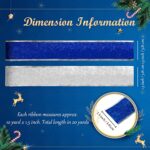 2 Rolls 20 Yards Christmas Wired Ribbons Blue Glitter Ribbon Metallic Wired Ribbon Craft Gift Wrapping Christmas Tree Ribbon for DIY Xmas Party Bows Decorations Supplies (Blue, Silver, 1.5 Inches)