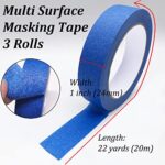 3 Rolls Blue Painters Tape, Masking Tape, Painter’s Tape, Painting Tape with Multi-Surface Adhesive Backing for Artist DIY Crafts, Arts, Decorations, Drafting, Labeling, Edge Finishing – 1 inch x 66FT
