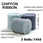 Olalaka 1.5″ x 6Yd 3 Rolls Dusty Blue Handmade Fringe Chiffon Silk Ribbons, Blue Frayed Ribbons Set for Wedding Invitations, Bridal Bouquets, Gift Wrapping, Bouquet Wrap, Flower Arrangement Decor