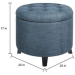 FIRST HILL FHW Round Storage Ottoman with Removable Lid Blue fabric