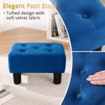 LUE BONA Small Foot Stool Ottoman, Velvet Tufted Footrest with Plastic Legs, 9”H, Rectangle Foot Stools for Adult with Non-Slip Pads, Footstool for Living Room,Couch, Navy Blue