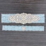 Eliffete Blue Bridal Lace Garter Set with Rhinestones for Bride Toss Away Garter