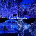 4-Pack 160FT 400 LED Blue Solar String Lights Outdoor, Waterproof Solar Fairy Lights 8 Modes, Upgraded Solar Powered Twinkle Outdoor Lights for Tree Christmas Patio Party Decorations Garden(Blue)