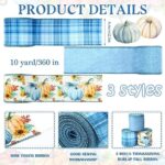 Riceshoot 3 Rolls 30 Yards Fall Wired Ribbons Thanksgiving Pumpkin Buffalo Plaid Ribbon Autumn Harvest Ribbons for Wreaths Craft Bow Making Supplies Gifts Wrapping Decoration (Blue)