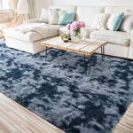 ISEAU Super Soft Rugs for Bedroom Shaggy Area Rug, 4×6 Feet Tie-Dye Shaggy Area Rug Fluffy Rugs for Living Room, Non-Slip Abstract Fuzzy Rugs Dorm Shag Rugs for Girls Boys Kids Room, Dark Blue