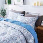 NEWLAKE Cotton Bedspread Quilt Sets-Reversible Patchwork Coverlet Set, Blue Classic Royal Pattern, Queen Size