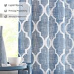 Beauoop Rod Pocket Lattice Moroccan Tile Print Curtains 84 Inches Long Quatrefoil Linen Semi Sheer Curtain Window Treatment for Living Room Kitchen, Set of 2, 50 Inch Wide x 84 Inch Long, Light Blue