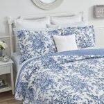 Laura Ashley Quilt Set Reversible Cotton Bedding with Matching Sham, Lightweight Home Decor for All Seasons, Twin, Bedford Delft Blue, 3 Count