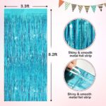 Light Blue Metallic Tinsel Foil Fringe Curtains, 2 Pack 3.3×8.3 Feet Streamer Backdrop Curtains for Birthday Party Decorations, Halloween Decor, Foil Curtain Backdrop for Bachelorette Party