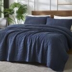 palassio Navy Blue 100% Cotton Quilt Queen Size Bedding Sets with Pillow Shams, Lightweight Soft Bedspread Coverlet, Quilted Comforter Bed Cover for All Season, 3 Pieces, 90×96 inches