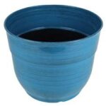 Garden Elements Glazed Brushed Happy Large Plastic Planter, Dark Blue, 15″