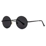 Gleyemor Polarized Round Sunglasses for Men Women Hippie Small Circle Glasses Red Yellow Lenses (Black/Grey)