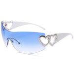 COASION Wrap Around Y2K Rimless Sunglasses for Women Men Oversized Trendy 2000S Sun Glasses Visor Shield Shades (White/Gradient Blue)