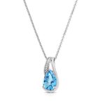 Jewelili Sterling Silver 9×6 MM and 6×4 MM Pear Swiss Blue Topaz with Natural White Round Diamond Accent Drop Shape Pendant Necklace, 18″ Rolo Chain and Stud Earrings Jewelry Set
