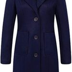 chouyatou Women’s Big Notch Lapel Single Breasted Mid-Long Wool Blend Coat (Medium, Navy Blue)