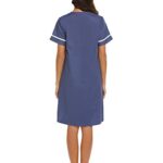 Ekouaer Womens Lounge Robe Cotton Sleepwear Short Sleeve House Dress Nightgown Nightshirt with Pockets Navy Large