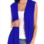 Women’s Sleeveless Cardigan Open Front Vest Lightweight Cool Coat (L, Royal Blue)