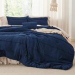 Bedsure Navy Blue Queen Comforter Set – 4 Pieces Pinch Pleat Bed Set, Down Alternative Bedding Sets for All Season, Includes 1 Comforter, 2 Pillowcases, and 1 Decorative Pillow