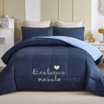Exclusivo Mezcla Lightweight Reversible 2-Piece Comforter Set All Seasons, Down Alternative Comforter with 1 Pillow Sham, Twin Size, Navy/Blue