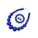 BA UNIQUE FASHION Women’s Chunky Large Simulated Pearl Statement Necklace, Bracelet, Earring Set (Royal Blue)