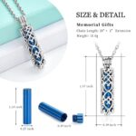 shajwo Cylinder Urn Necklace for Ashes for Women Men Cremation Jewelry Keepsake Memorial Human Pet Ashes Pendant,Blue