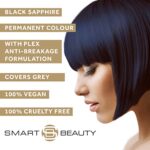 Smart Beauty Blue Black Hair Dye Permanent with Plex Anti-Breakage Technology that Protects Rebuilds Restores Hair Structure, Permanent Hair Colour, 100% Hair Grey Coverage, Vegan, Cruelty Free