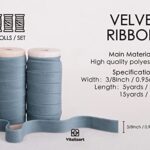 Vitalizart Dusty Blue Velvet Ribbon Set 3/8″” x 15Yd Wooden Spool Fabric Trim Eco-Friendly 3 Rolls * 5Yd for Christmas Wreath Decoration Handmade Craft Ornaments Gift Wrapping & Bow Making