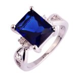 Psiroy 925 Sterling Silver Created Blue Sapphire Filled Anniversary Ring Size 6