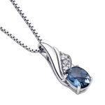 Peora London Blue Topaz Angel Wing Pendant Necklace for Women Sterling Silver, Genuine Gemstone Birthstone, 1.50 Carats, Oval Shape, 8x6mm, with 18 inch Chain
