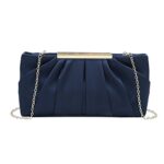 CHARMING TAILOR Clutch Evening Bag Elegant Pleated Satin Formal Handbag Simple Classy Purse for Women (Navy)