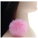 Pom Pom Dangle Earrings Statement Fluffy Fur Ball Drop Earrings for Women Girls Winter Jewelry-light blue
