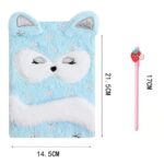 Clivetalos Plush Unicorn Rainbow Diary Notebook Fuzzy Journal Animal Lover Gifts for Kids Girls Teens Writing Pad A5 Lined 160 Pages Snow Blue Fox