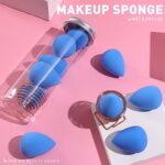 Makeup Sponge Set 5 Pcs Makeup Blenders Latex Free Beauty Sponges Blending for Cream Liquid Foundation Powder Cosmetic with Sponge Holder, Wet & Dry Use, (Blue)