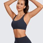 CRZ YOGA Women’s Strappy Sports Bras Fitness Workout Padded Yoga Bra Criss Cross Back Navy Medium