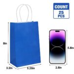Moretoes 25pcs Blue Gift Bags 5.25×3.2×8 Inches Kraft Paper Bags Small Gift Bags with Handles Bulk, Retail Bags for Small Business, Shopping, Merchandise, Birthday Wedding Party Favor Bags (Royal Blue)
