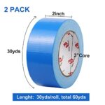 2 Pack Blue Duct Tape Heavy Duty,9 Mil Thickness,2 Inches x 30 Yards,Strong Industrial Strength,Flexible,No Residue,Waterproof and Tear by Hand,Multi-Use for Indoor & Outdoor Repairs