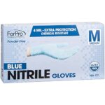 ForPro Disposable Nitrile Gloves, Chemical Resistant, Powder-Free, Latex-Free, Non-Sterile, Food Safe, 4 Mil, Blue, Medium, 100-Count