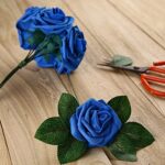 Higfra Artificial Flowers 25pcs Real Looking Royal Blue Foam Fake Roses with Stems for DIY Wedding Bouquets White Bridal Shower Centerpieces Arrangements Mothers Day Party Tables Decorations